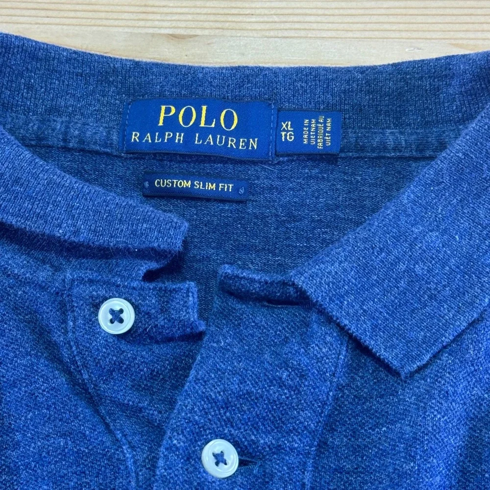 Polo‎ Ralph Lauren Custom Slim Fit Blue Cotton Polo Shirt Men's XL